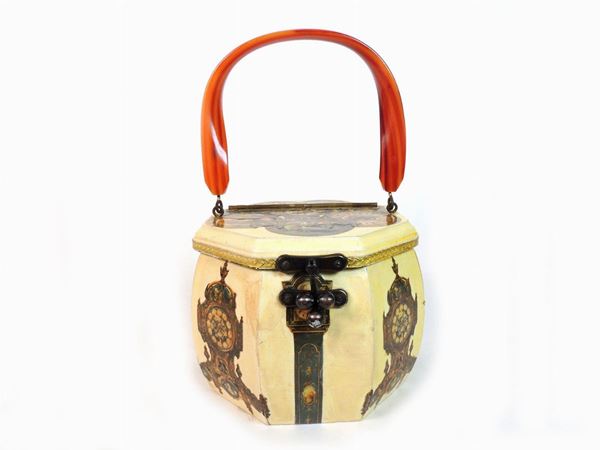 Painted wood and bakelite box handbag