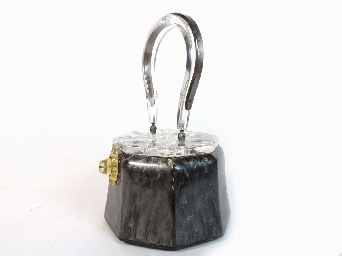 Borsa a Mano in Lucite Grigia Marmorizzata, Rialto Original New York