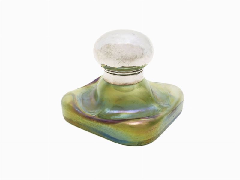Calamaio in Vetro Verde Iridescente e Argento