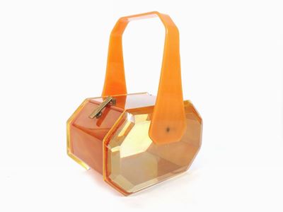 Borsa a Mano in Bachelite Color Caramello e Lucite Gialla