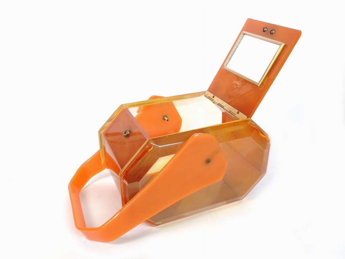 Borsa a Mano in Bachelite Color Caramello e Lucite Gialla