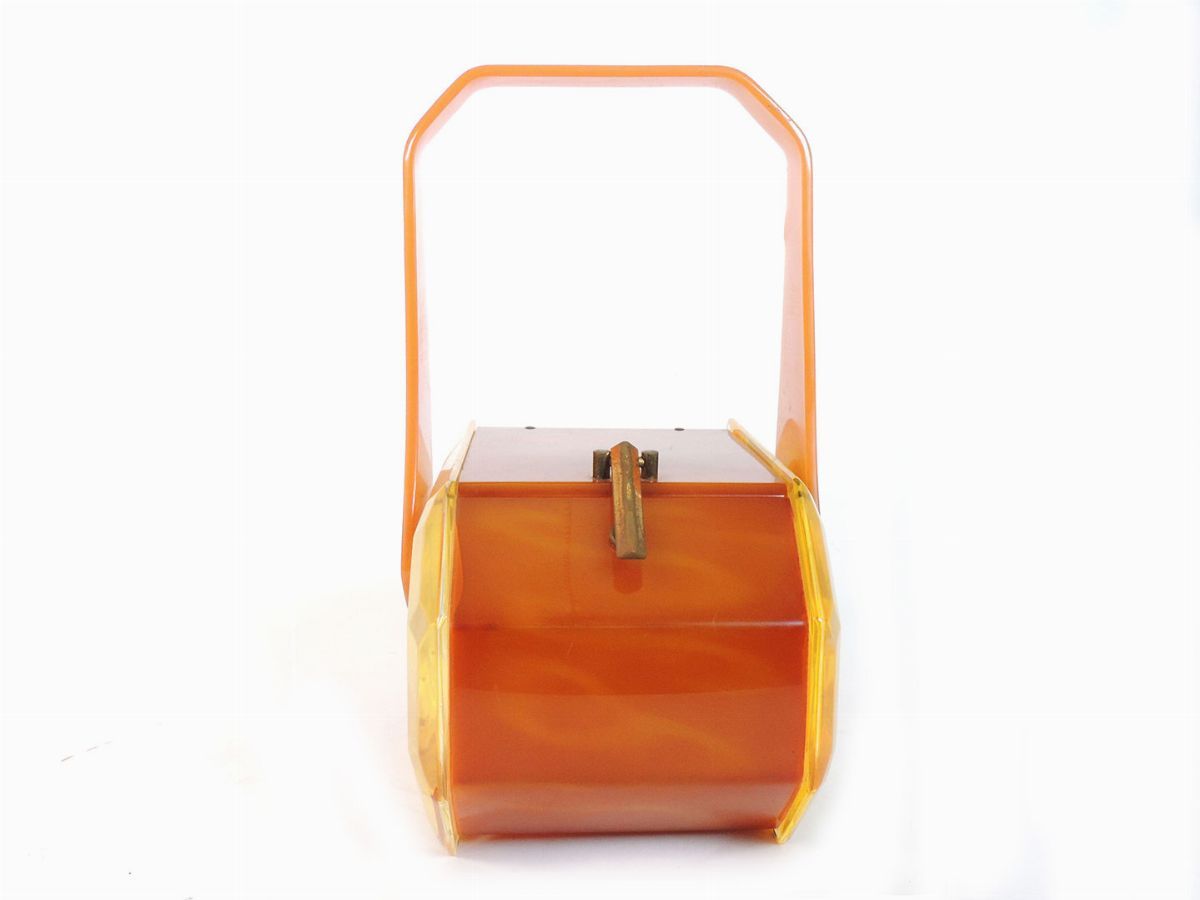 Borsa a Mano in Bachelite Color Caramello e Lucite Gialla