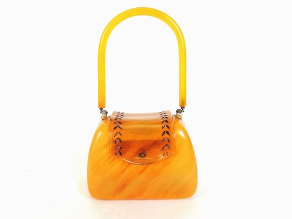 Caramel colored lucite box handbag, Llewellyn Inc. N. Y.
