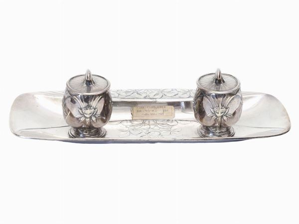 Double silver plated inkwell, Gallia Metal