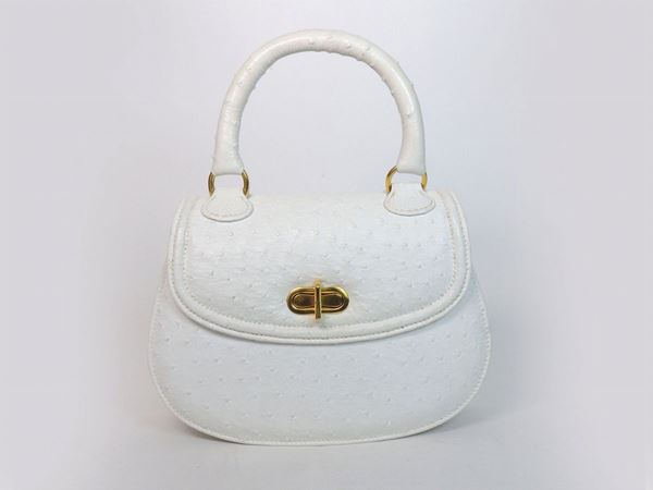 White ostrich leather handbag