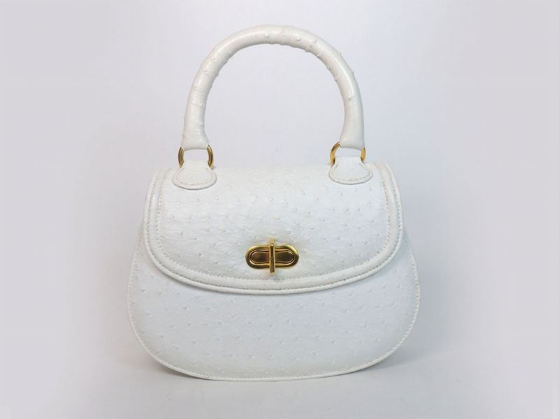 Borsa a Mano in Struzzo Bianco