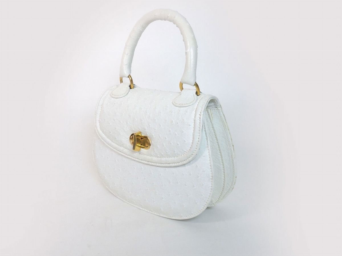 Borsa a Mano in Struzzo Bianco