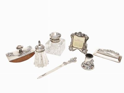 Set da Scrivania in Argento Sterling e Cristallo