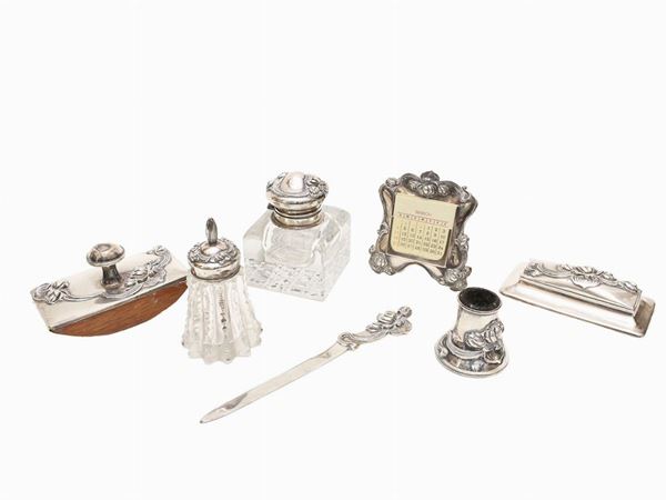 A desk set in crystal and sterling