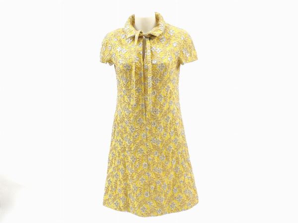 Yellow textured fabric tailored cocktail dress