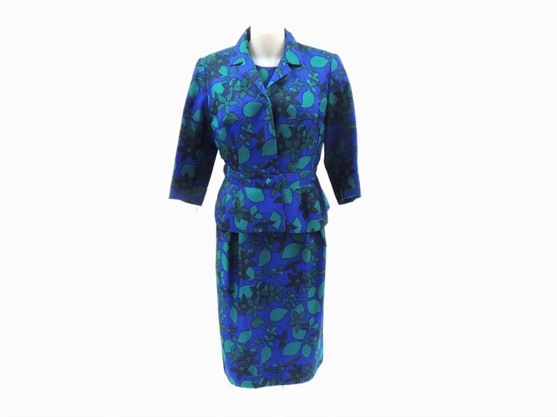Completo in Seta Floreale Blu, Cesari Guidi