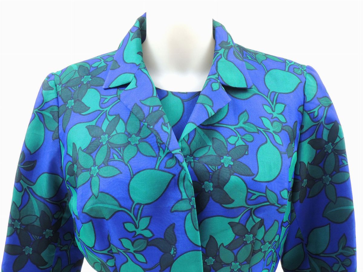 Completo in Seta Floreale Blu, Cesari Guidi