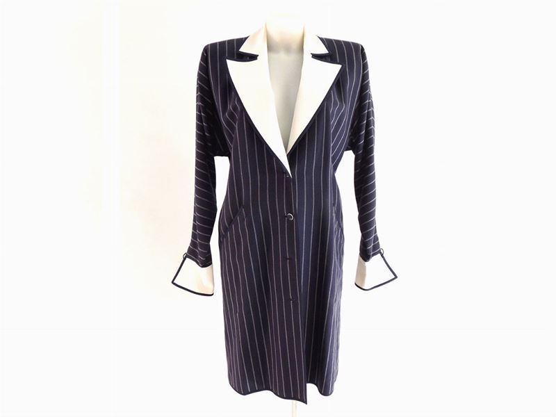 Abito in Cotone Gessato Blu, Odicini Couture