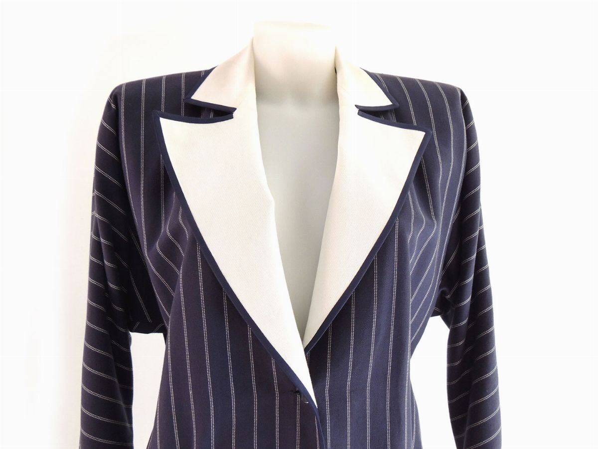 Abito in Cotone Gessato Blu, Odicini Couture