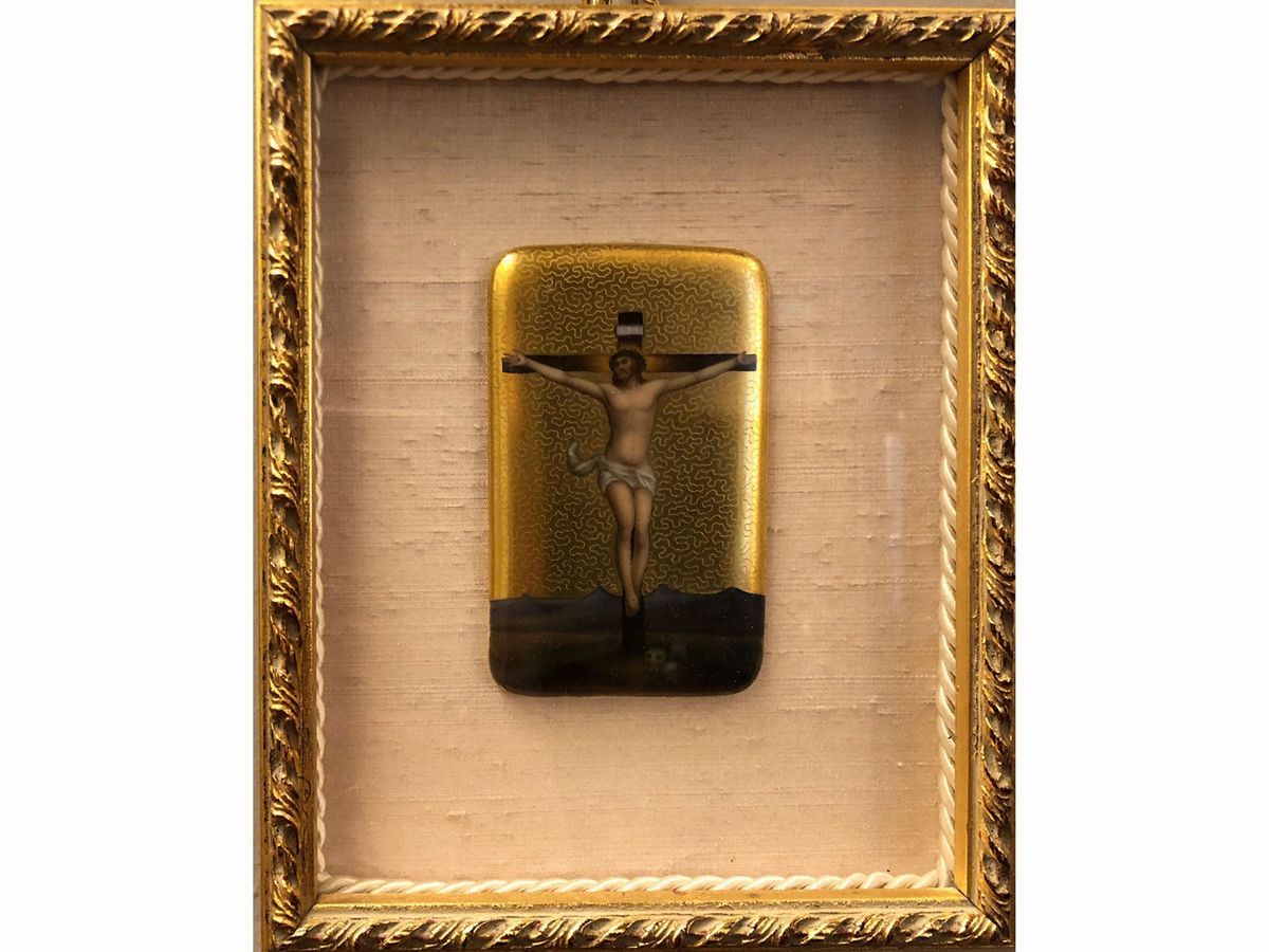 Madonna in Preghiera, Crocifissione e Santo