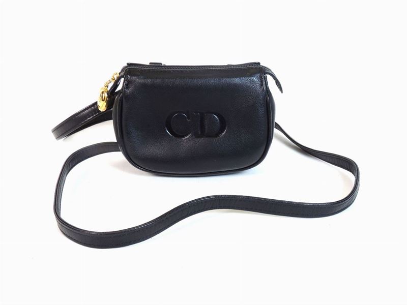 Mini Pochette a Tracolla in Pelle Nera, Christian Dior