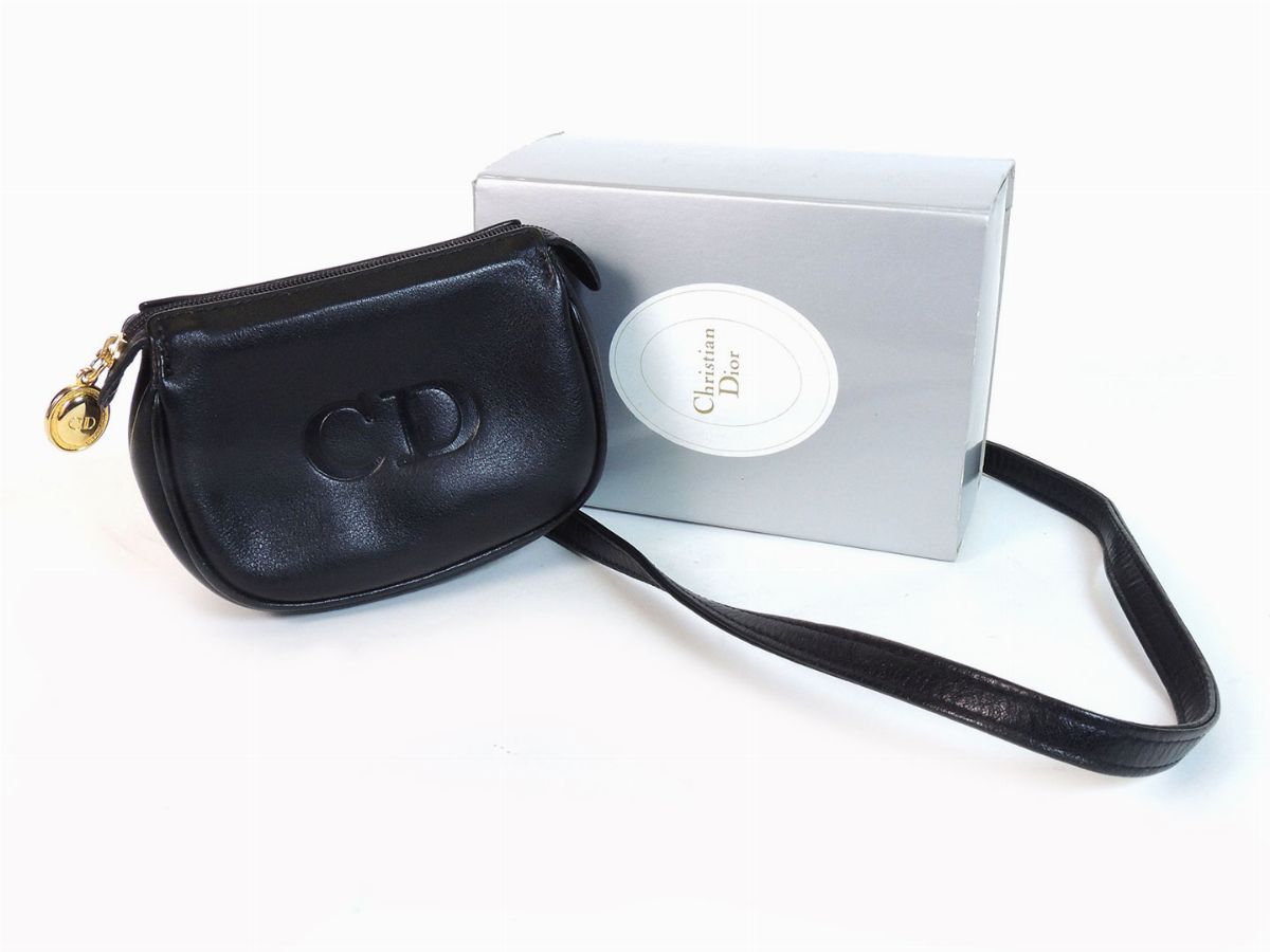 Mini Pochette a Tracolla in Pelle Nera, Christian Dior