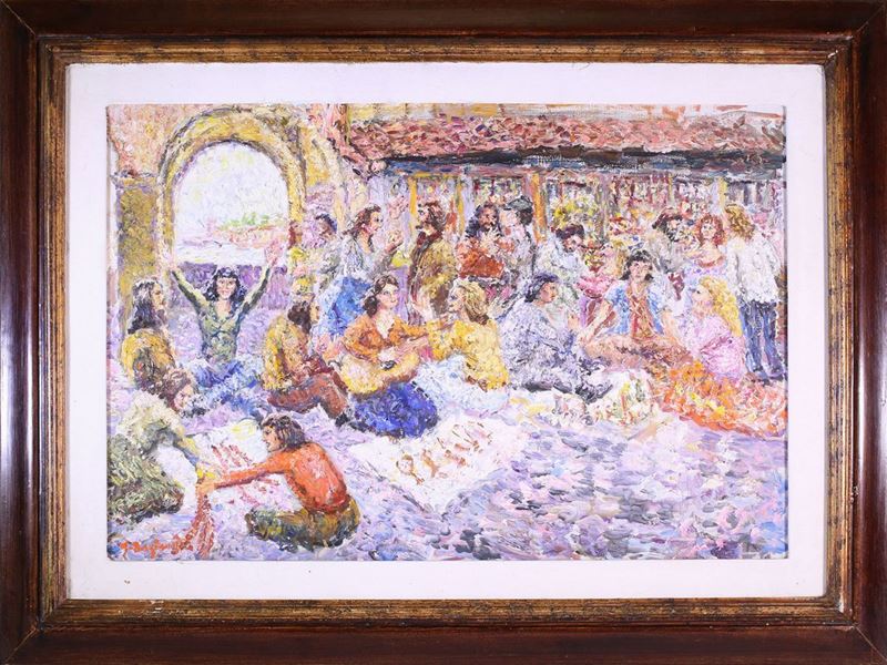 Guido Borgianni - Scorcio di Piazza con Personaggi 1978