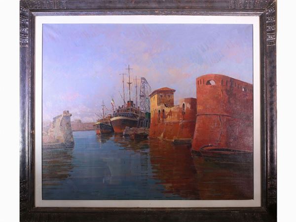 Angiolo Volpe : Livorno, ingresso al porto  - Auction Modern and Contemporary Art - Maison Bibelot - Casa d'Aste Firenze - Milano