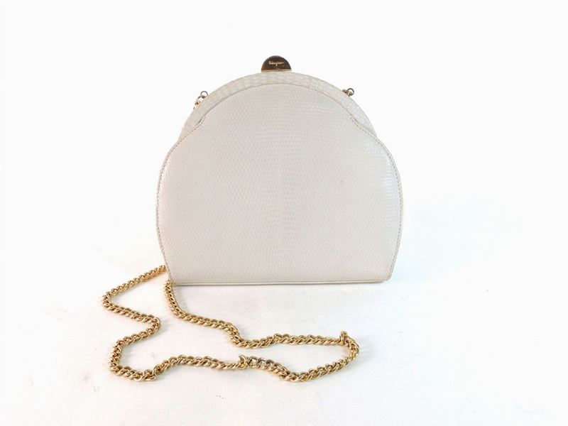 Borsetta in Pelle Bianca Stampata, Salvatore Ferragamo