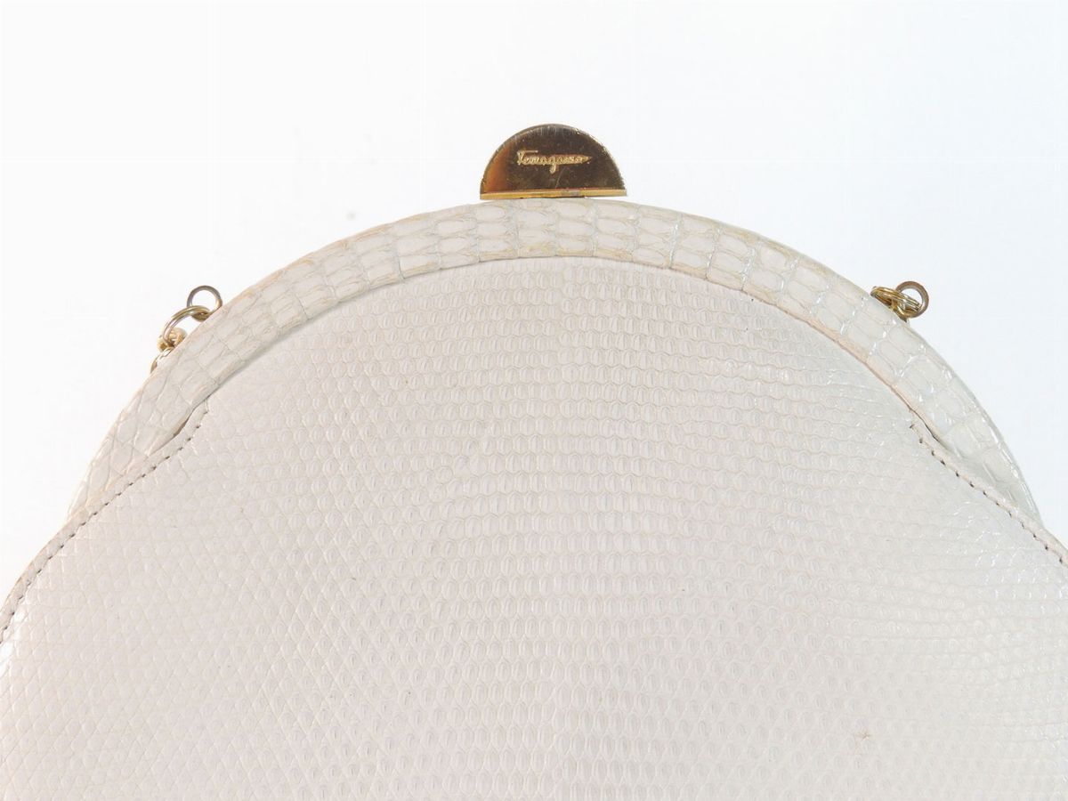 Borsetta in Pelle Bianca Stampata, Salvatore Ferragamo