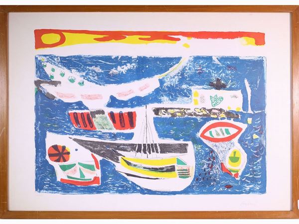 Enrico Paulucci - Seascape with boats