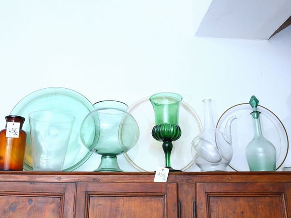 Lot of rustic glass objects from Empoli