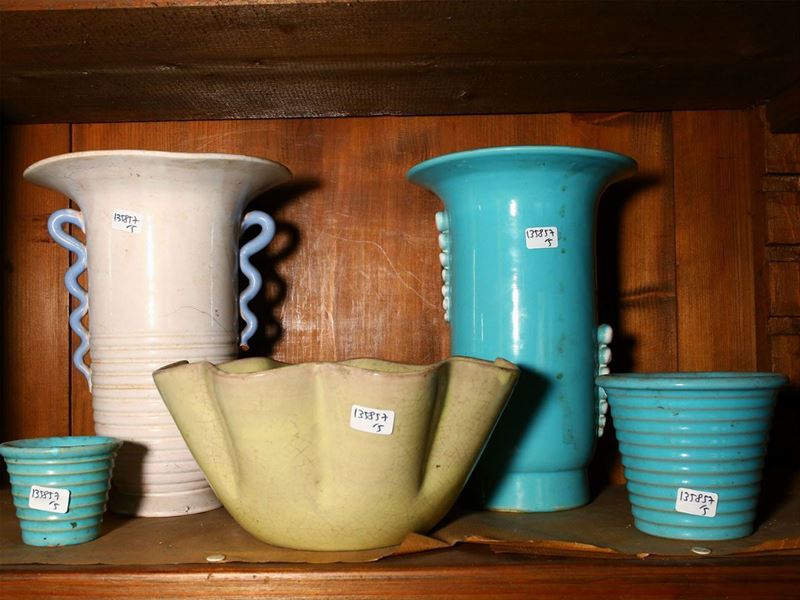 Lotto di Oggetti in Terracotta Smaltata, uno Marcello Fantoni