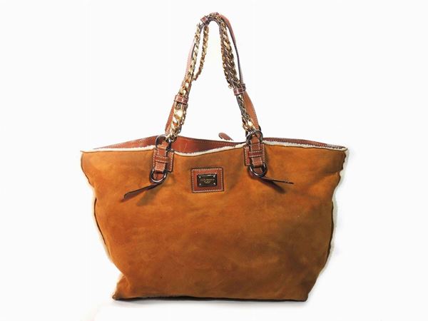 Brown shearling shoulder bag, Dolce & Gabbana