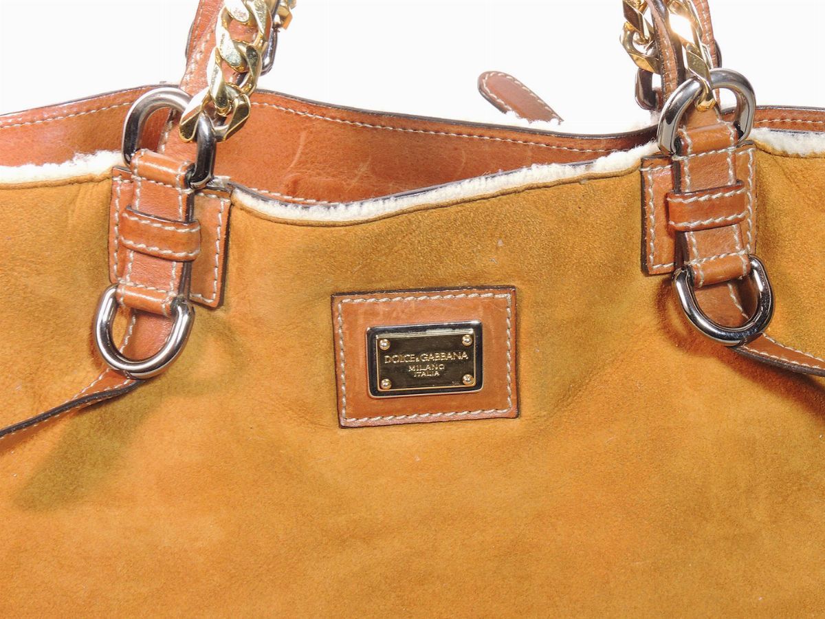 Borsa a Spalla in Shearling Marrone, Dolce & Gabbana