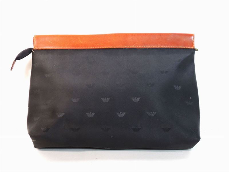 Pochette in Tela Nera e Cuoio, Emporio Armani