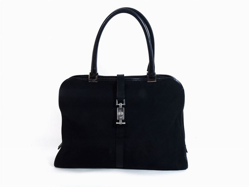 Borsa a Spalla in Tessuto e Pelle Nera, Gucci