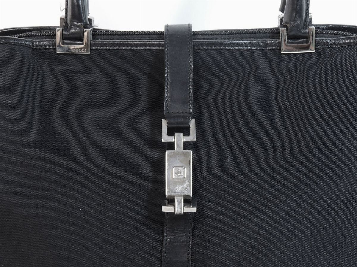 Borsa a Spalla in Tessuto e Pelle Nera, Gucci