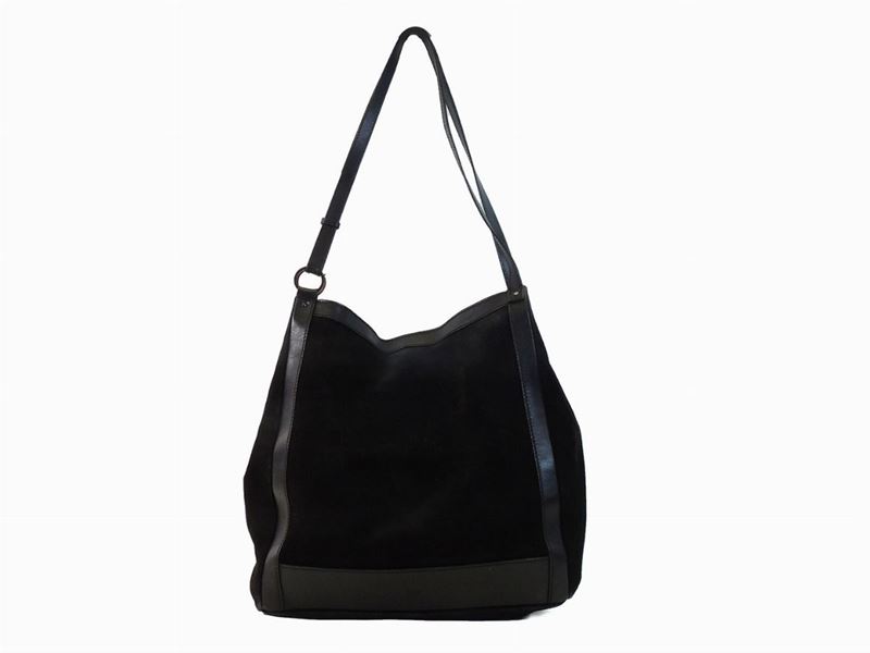 Borsa a Spalla in Camoscio e Pelle Nera, Gucci