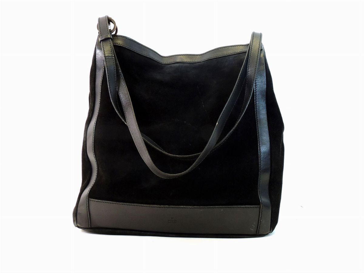 Borsa a Spalla in Camoscio e Pelle Nera, Gucci