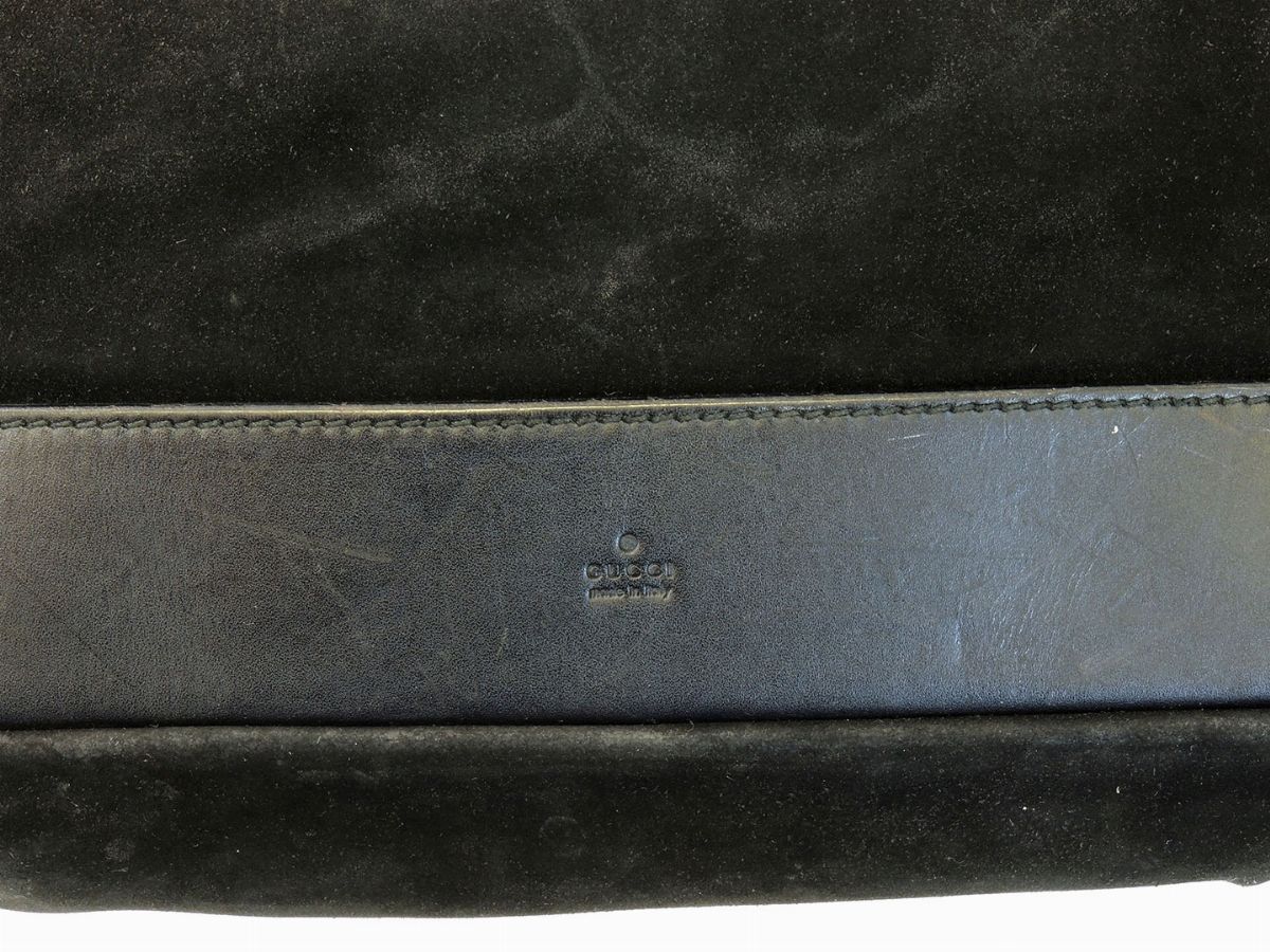 Borsa a Spalla in Camoscio e Pelle Nera, Gucci