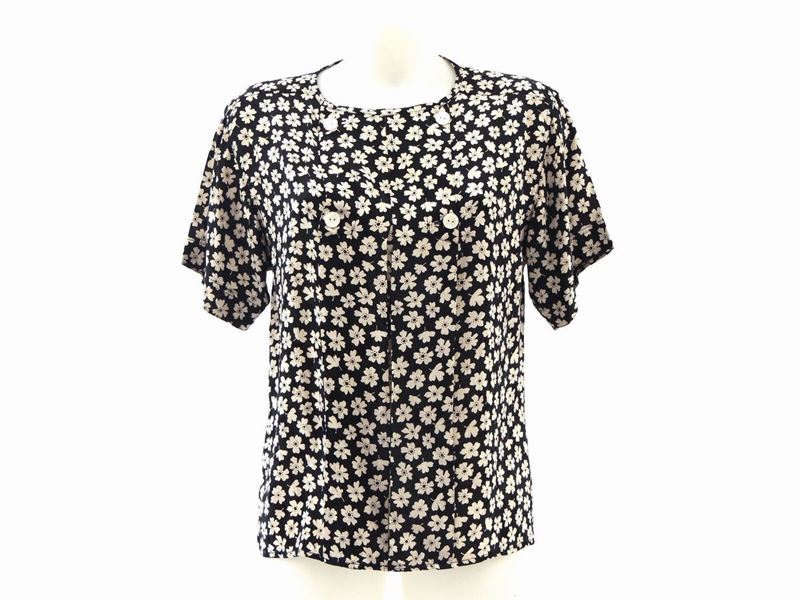 T-shirt in Seta Bianca e Nera, Gucci