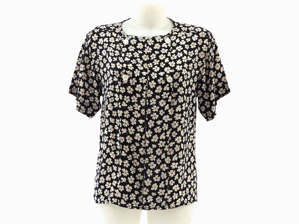 T-shirt in Seta Bianca e Nera, Gucci