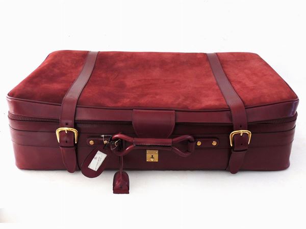 Wine-colored suede and leather suitcase, Gucci
