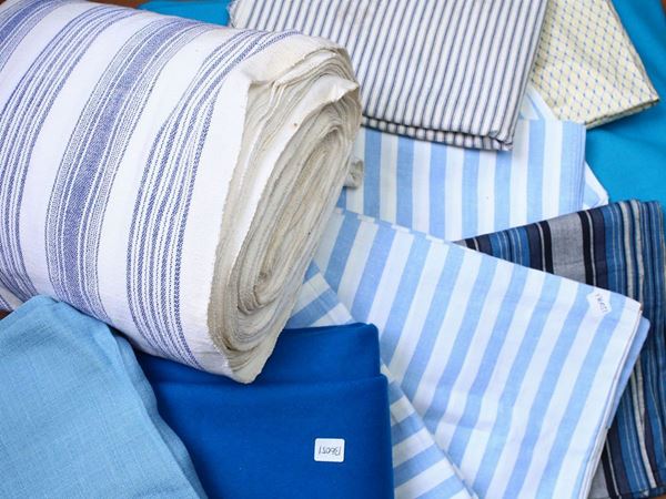 Mix of fabrics in shades of blue and light blue