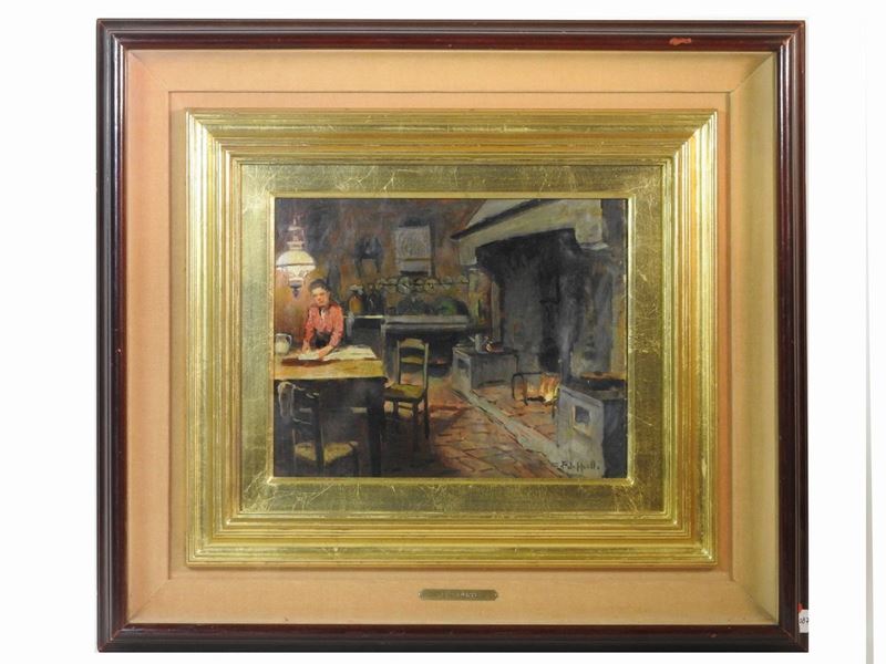 Cafiero Filippelli - Veduta di Interno con Personaggio Femminile