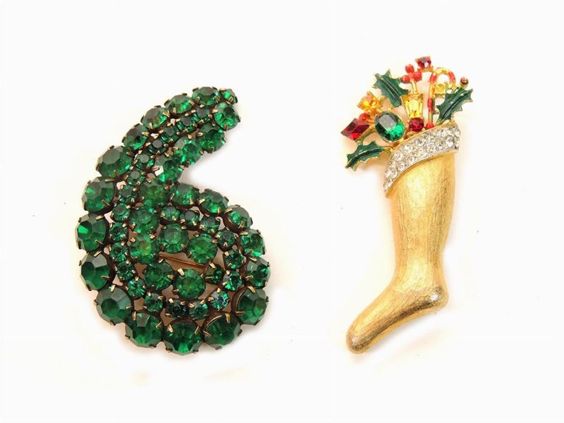 Due Spille in Metallo Dorato e Strass, Weiss