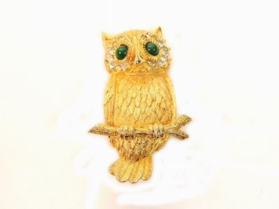 Spilla Animalier in Metallo Dorato e Strass, Capri