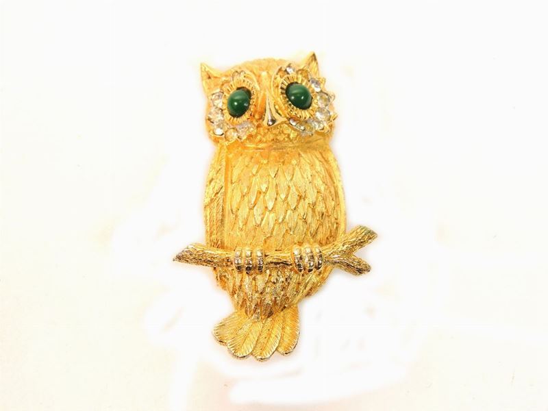 Spilla Animalier in Metallo Dorato e Strass, Capri