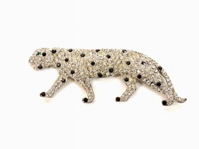 Spilla Animalier in Metallo Argentato e Strass