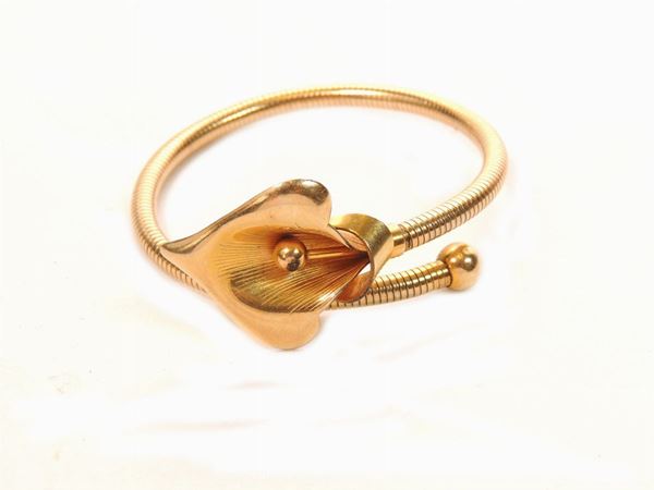 Semi-rigid floral bracelet in golden metal, Forstner