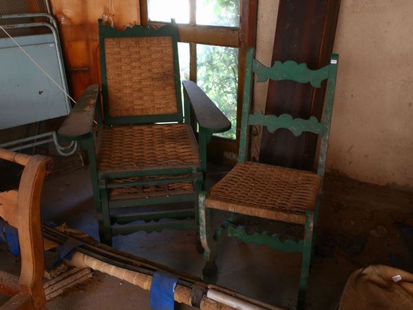 Chaise-longue da giardino in legno dipinto verde