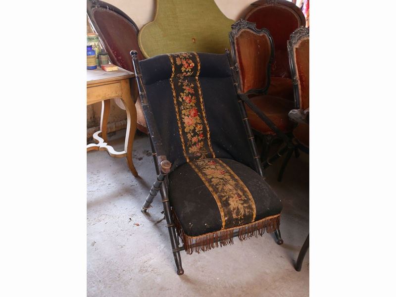 Poltroncina a Sdraio Pieghevole in Legno Ebanizzato