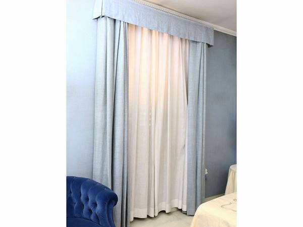 Curtains in light blue fabric