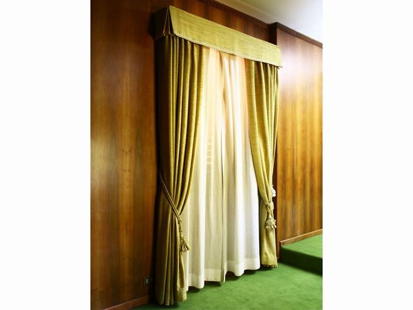 Curtains in mustard-colored boucle fabric